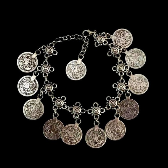 Afghan Gypsy Coin Bohemian Anklet Bracelet Vintage Silver Coin Jewelry Boho Y2K - Picture 1 of 2